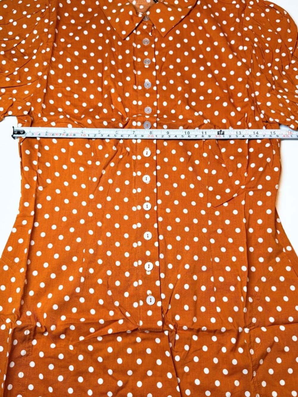 WeWoreWhat Elle Dress M Bran Rust Polka Dot Puff Sleeve Mini Shirt Dress NWT - Picture 10 of 11